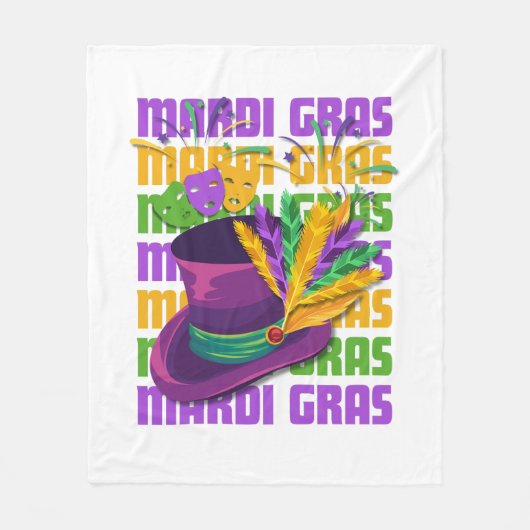 MARDI GRAS Top Hat Feathers Fleecedecke (Vorderseite)