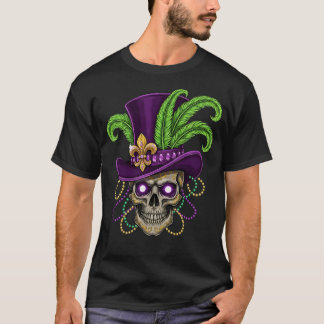 Mardi Gras Totenkopf mit lila Zylinder T-Shirt