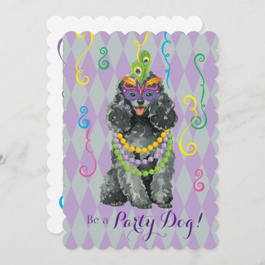 Mardi Gras Toy Poodle Einladung (Vorne/Hinten)