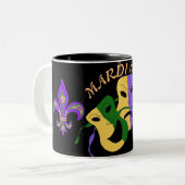 Mardi Gras Tragisch, Comic Maske farbenfroh Zweifarbige Tasse (Vorderseite Links)
