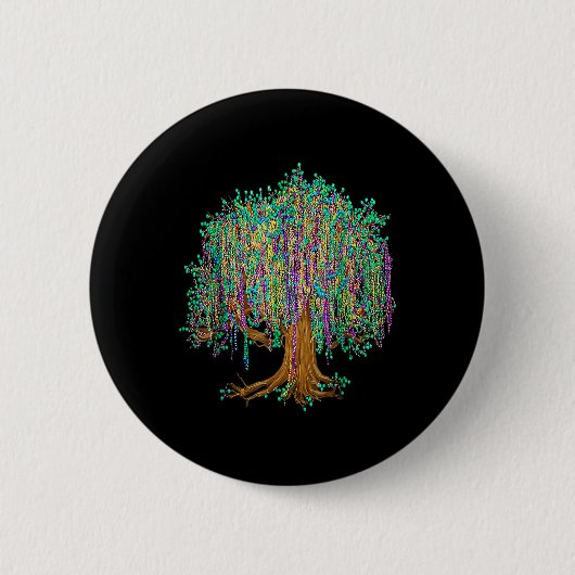 Mardi Gras Tree Beads New Orleans 2025 Wasserfarbe Button (Vorderseite)