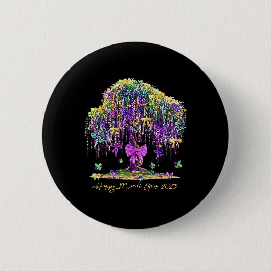 Mardi Gras Tree Beads New Orleans 2025 Wasserfarbe Button (Vorderseite)