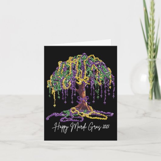 Mardi Gras Tree Beads New Orleans 2025 Wasserfarbe Karte (Vorderseite)