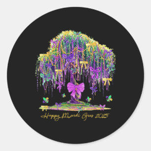 Mardi Gras Tree Beads New Orleans 2025 Wasserfarbe Runder Aufkleber