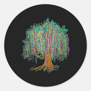 Mardi Gras Tree Beads New Orleans 2025 Wasserfarbe Runder Aufkleber