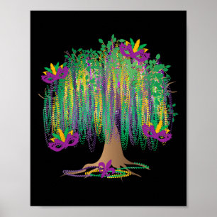 Mardi Gras Tree Beads New Orleans Festival Moon an Poster