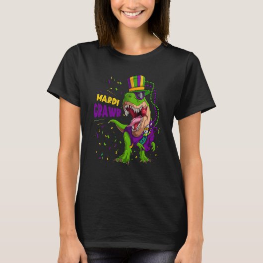 Mardi Gras Trex Dinosaur und Mardi Gras Mardi Graw T-Shirt (Vorderseite)
