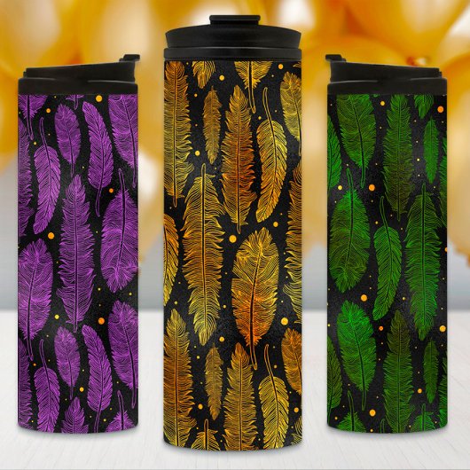 Mardi Gras Tumbler, Feathers, Mardi Gras Flag Thermosbecher