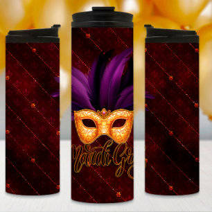 Mardi Gras Tumbler, Lila Federmaske Thermosbecher