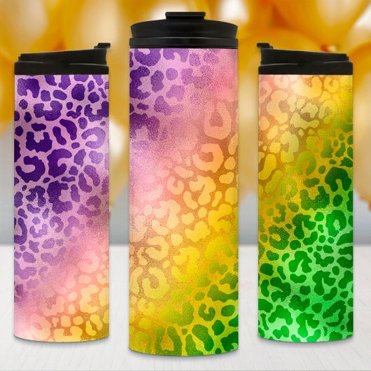Mardi Gras Tumbler, Lila gelber grüner Leopard Thermosbecher