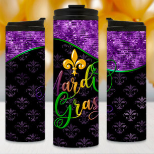 Mardi Gras Tumbler, Lila Glitzer, Lila Thermosbecher