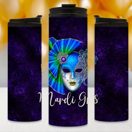 Mardi Gras Tumbler, Mardi Gras Blue Mask Thermosbecher