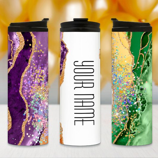 Mardi Gras Tumbler, Mardi Gras Lila Green Agate Thermosbecher