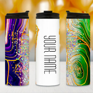 Mardi Gras Tumbler, Mardi Gras Lila grüner Marmor Thermosbecher