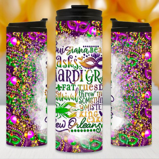 Mardi Gras Tumbler, Mardi Gras Words Thermosbecher