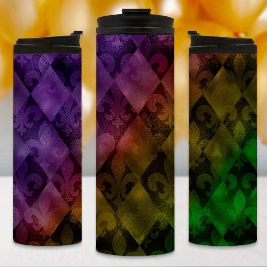 Mardi Gras Tumbler, Rainbow Raute und Fleur Thermosbecher