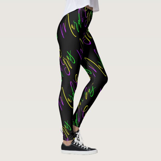 Mardi Gras Typografie Lila Gelb-Schwarz Leggings (Rechts)