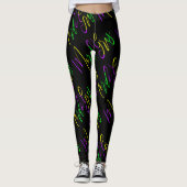 Mardi Gras Typografie Lila Gelb-Schwarz Leggings (Vorderseite)