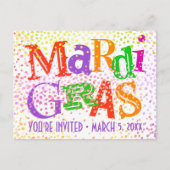 Mardi Gras Typografy Party Einladungspostkarte (Vorderseite)