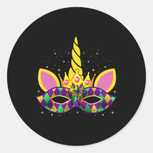 Mardi Gras Unicorn Jester Mask Outfit Kleinkinder Runder Aufkleber