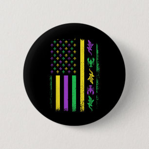 Mardi Gras Usa American Flag Crawfish Alligator Ma Button