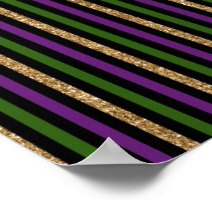 Mardi Gras Vertical Lines Golden Glitzer NOLA Poster