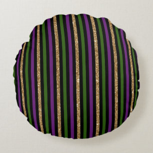 Mardi Gras Vertical Lines Golden Glitzer NOLA Rundes Kissen