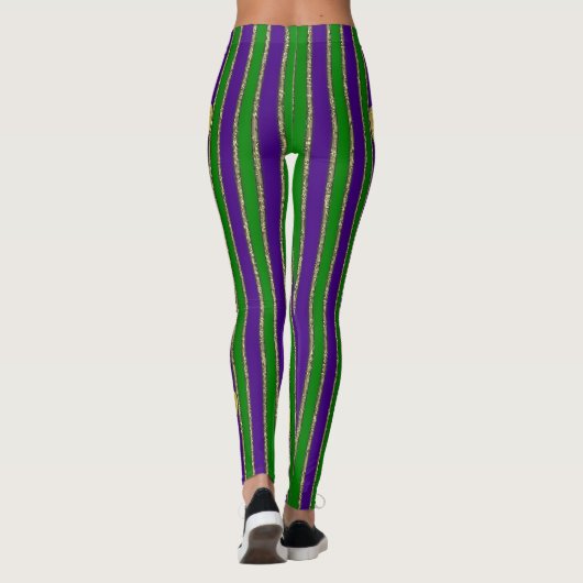 Mardi Gras Vertical Stripes & Fleur de Lys Leggings (Rückseite)