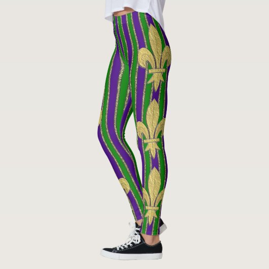 Mardi Gras Vertical Stripes & Fleur de Lys Leggings (Links)