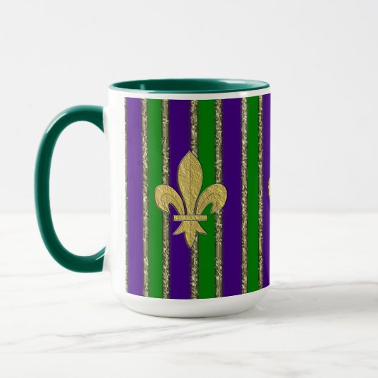 Mardi Gras Vertical Stripes & Fleur de Lys Tasse (Links)