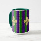 Mardi Gras Vertical Stripes & Fleur de Lys Tasse (Vorderseite Links)