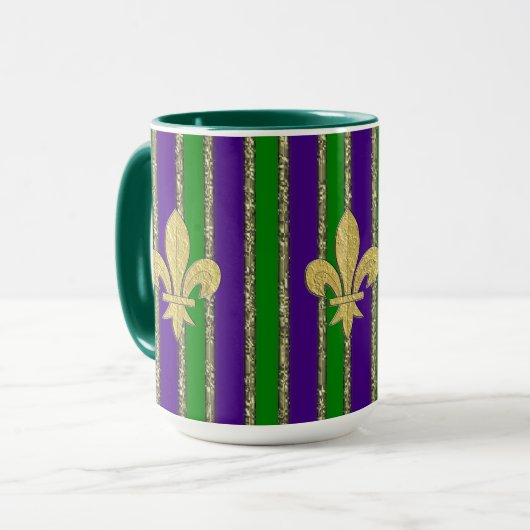 Mardi Gras Vertical Stripes & Fleur de Lys Tasse (Vorderseite Links)