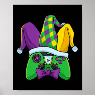 Mardi Gras Video Game Controller Jester Hat Costum Poster