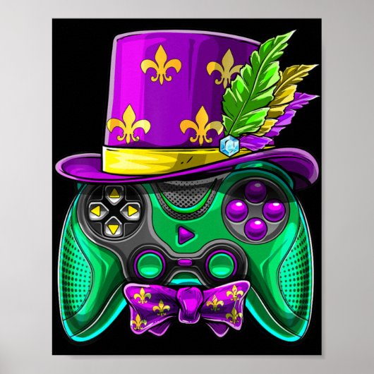 Mardi Gras Video Game Controller Jester Hat Costum Poster (Vorne)