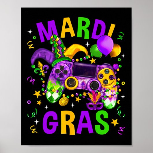 Mardi Gras Video Game Controller Jester Hat Costum Poster (Vorne)