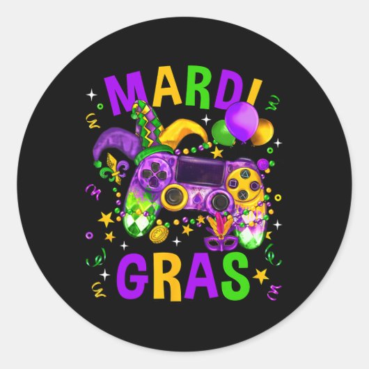 Mardi Gras Video Game Controller Jester Hat Costum Runder Aufkleber (Vorderseite)