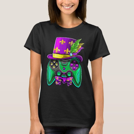 Mardi Gras Video Game Controller Jester Hat Costum T-Shirt (Vorderseite)