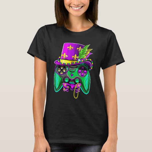 Mardi Gras Video Game Controller Jester Hat Costum T-Shirt (Vorderseite)