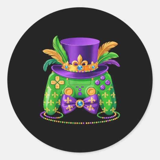 Mardi Gras Video Game Controller Jester Hat Gamer  Runder Aufkleber (Vorderseite)