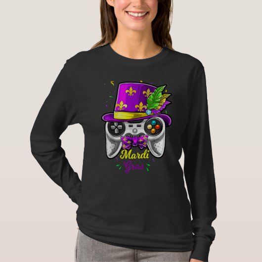 Mardi Gras Video Game Controller Jester Mask Costu T-Shirt (Vorderseite)