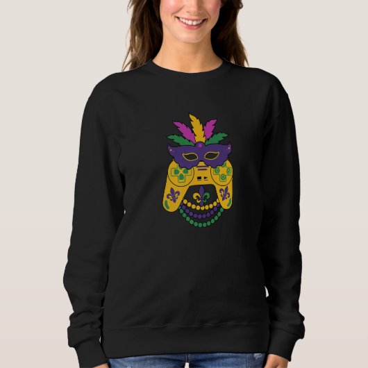 Mardi Gras Video Game Controller Karneval Maske Co Sweatshirt (Vorderseite)