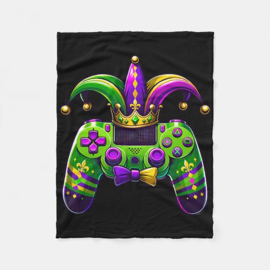 Mardi Gras Videospiel-Controller Narrenhut Junge K Fleecedecke (Vorderseite)