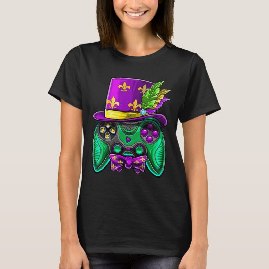 Mardi Gras Videospiel-Controller-Narrenhut-Kostüm T-Shirt (Vorderseite)