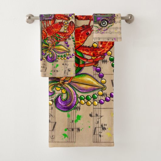 Mardi Gras Vintag Truck Krakische Lilie Badhandtuch Set (Insitu)