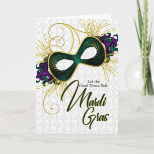 Mardi Gras Violet Gold und grüne Maske Karte