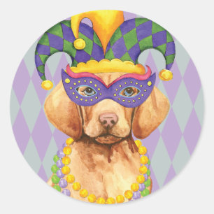 Mardi Gras Vizsla Runder Aufkleber