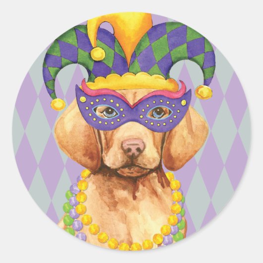 Mardi Gras Vizsla Runder Aufkleber (Vorderseite)