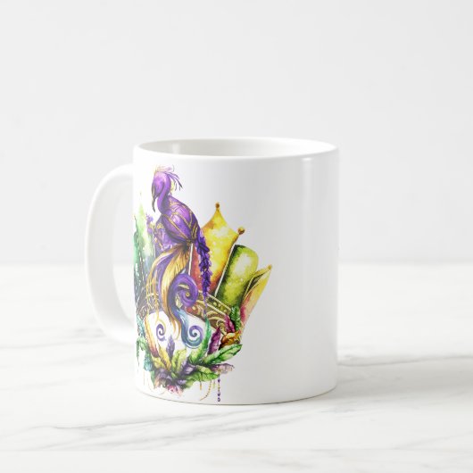 Mardi Gras - Vogel und Krone Kaffeetasse (Vorderseite Links)