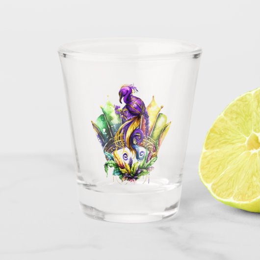 Mardi Gras - Vogel und Krone Schnapsglas (Vorderseite)