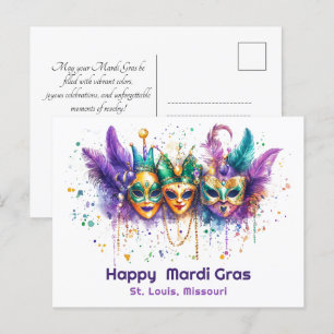 💚 💜 💛 Mardi Gras Wasserfarbe Harlequin Havoc Postkarte
